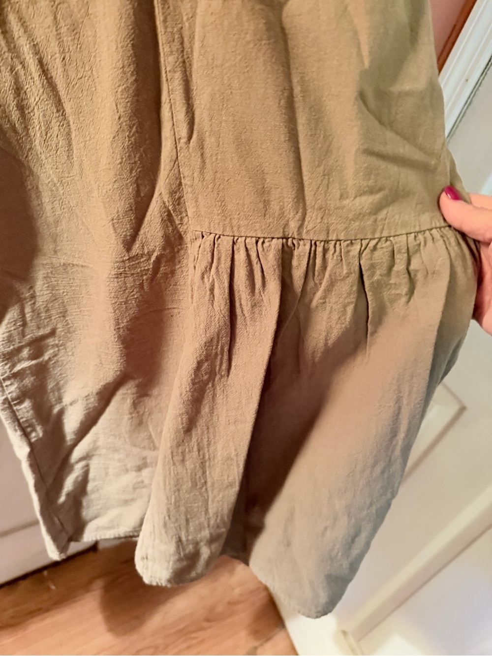 Wide Leg Tiered Palazzo Pants in Olive Green, smocked waistline - Picture 5 of 7